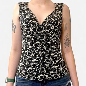 Max Edition Y2k Women's Black and White Floral Blouse With Ruching